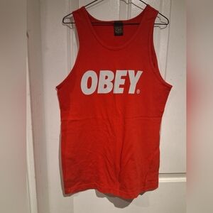Obey Bar Logo Basic Tank In Red And White Size Men's M
